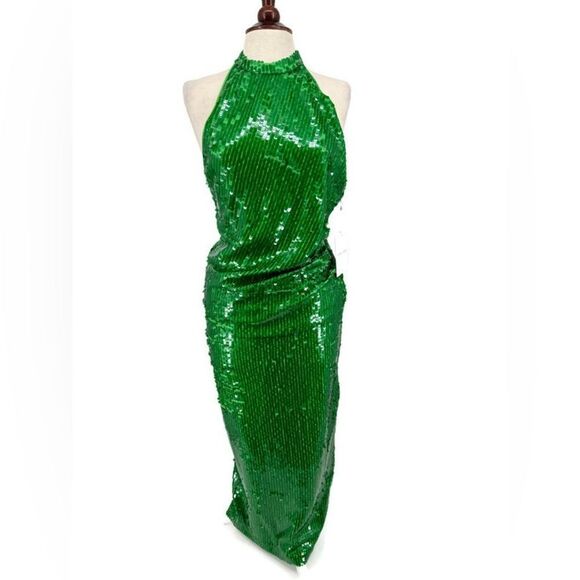 Ronny Kobo Alix‎ Green Sequined Halter Midi Gown New Small - Picture 8 of 16